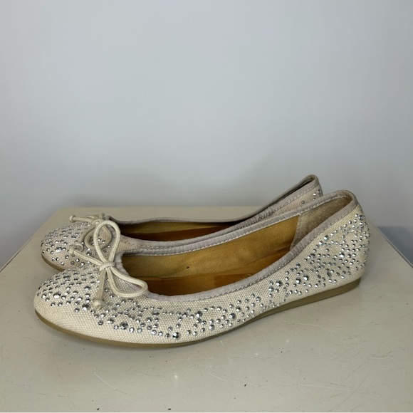 Franco Sarto Shoes - Franco Sarto Embellished Tan Canvas L-Zapp Ballet Flats, Size 7
